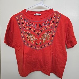 Zara Embroidered Red Top